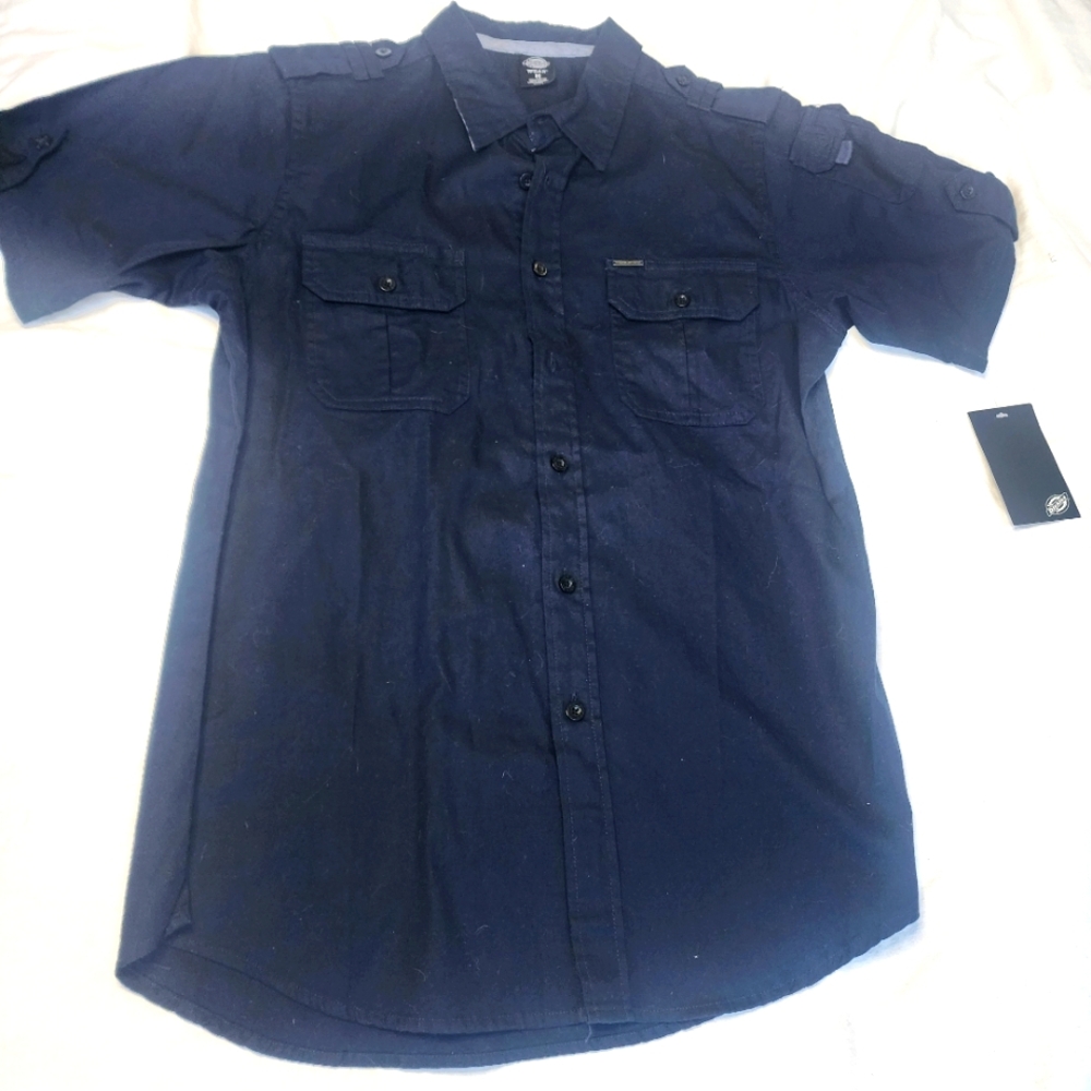 NWT Men's Dickies Short Sleeve Work Shirt Navy- Medium